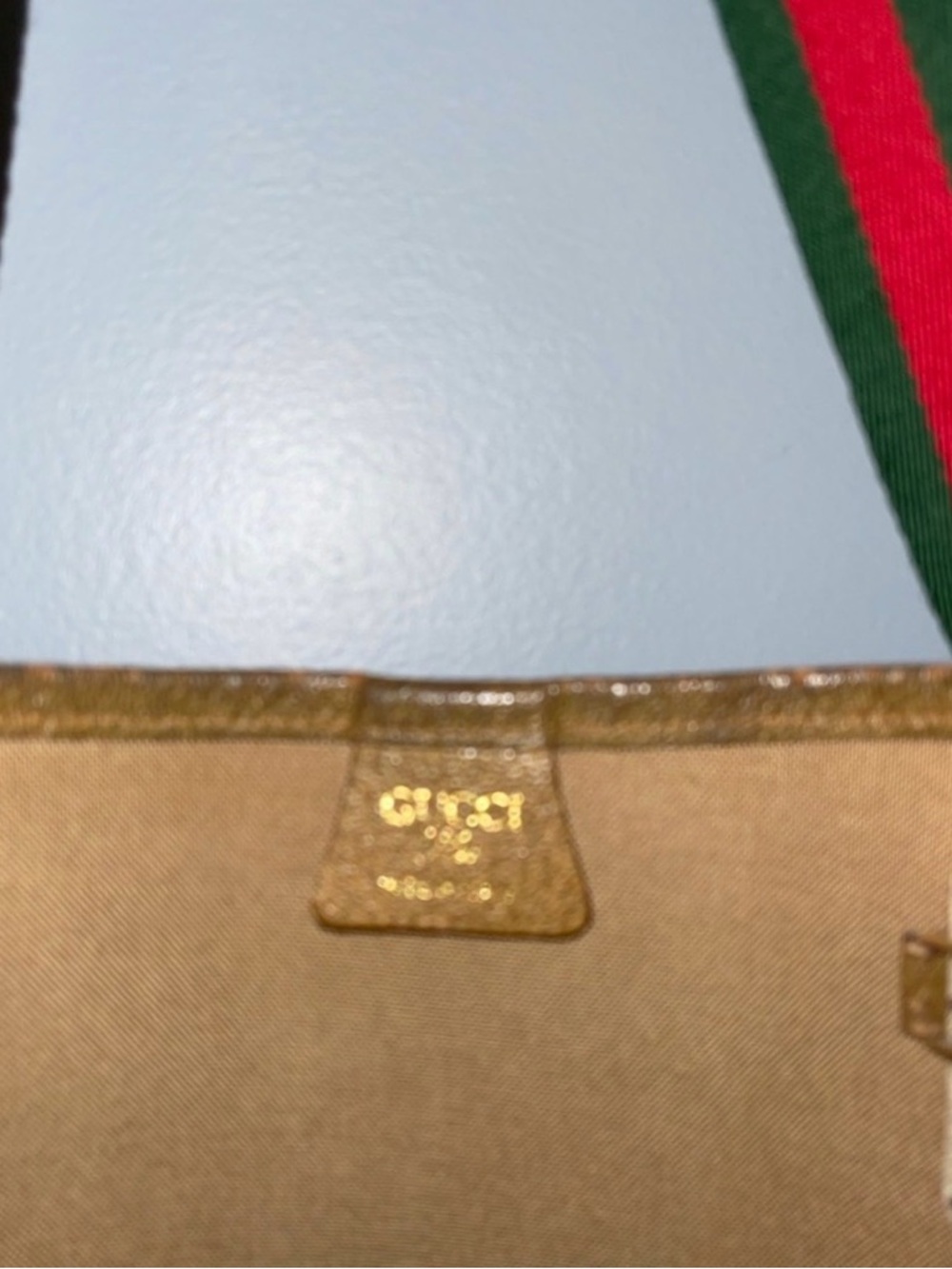 Gucci Beige Brown GG Canvas Tote with Green-Red Straps - Picture 8 of 10